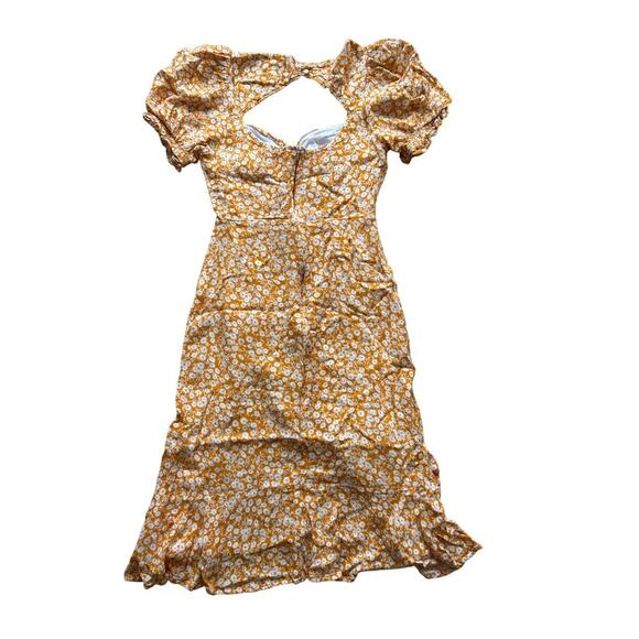 SEVEN WONDERS Orange Floral Shiloh Midi Dress Yellow Size S - Picture 3 of 7